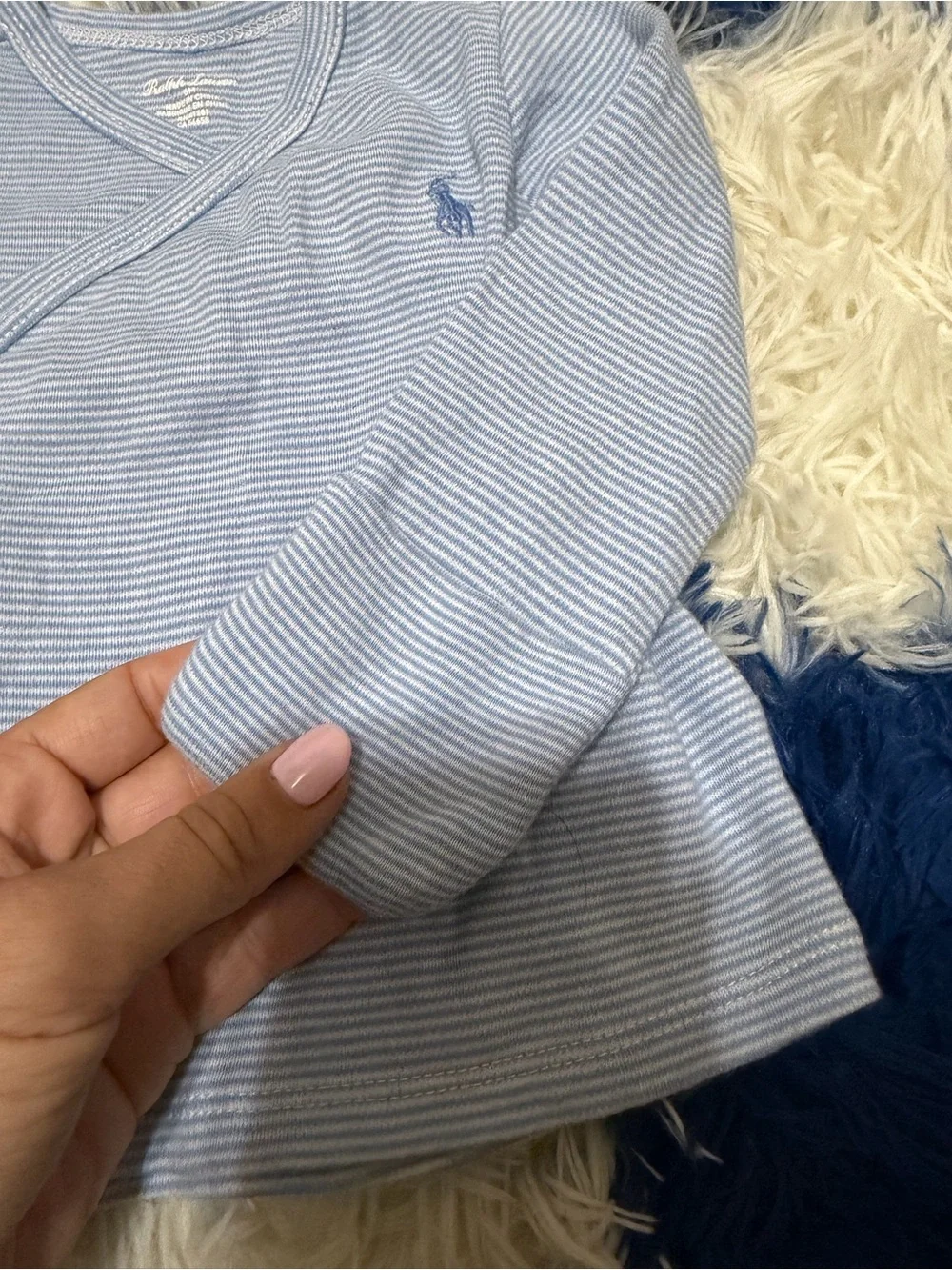 Ralph Lauren Light Blue Striped Wrap-Front Baby Top